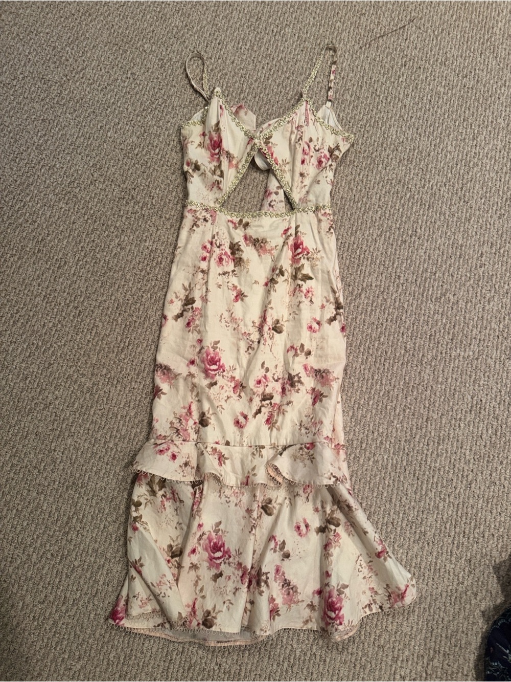 V. Chapman Ivory Midi Dress with Pink Floral Print